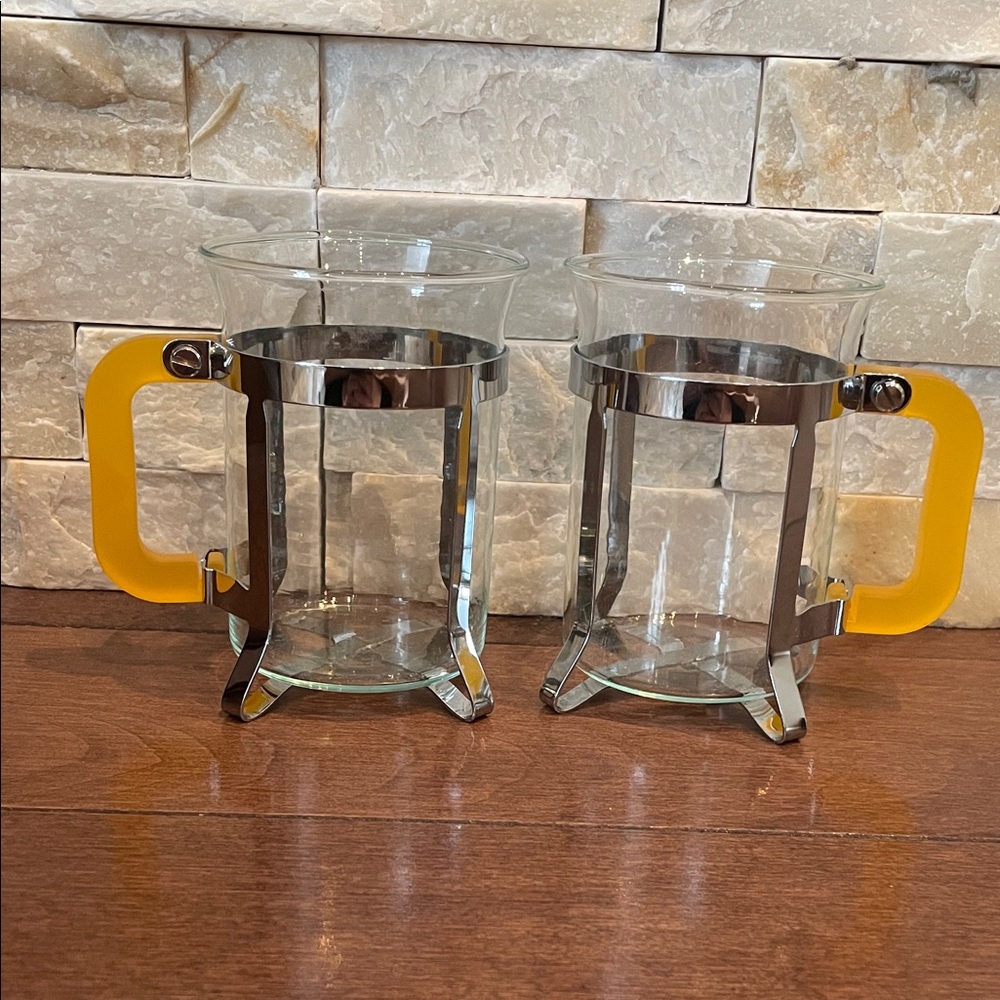 Set of Two Bodum French Press Glasses with Yellow Handles